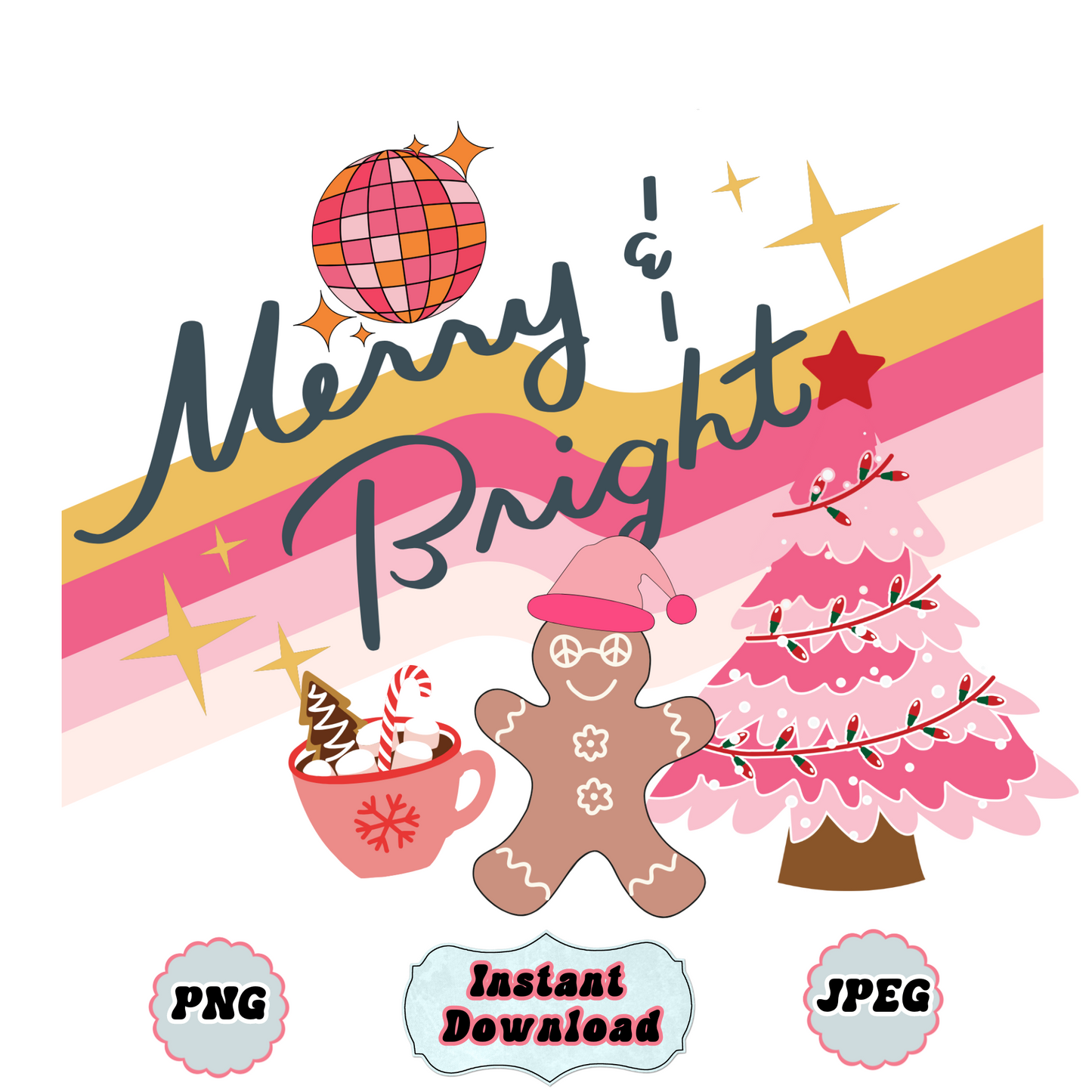 Merry and Bright Christmas PNG Digital Download