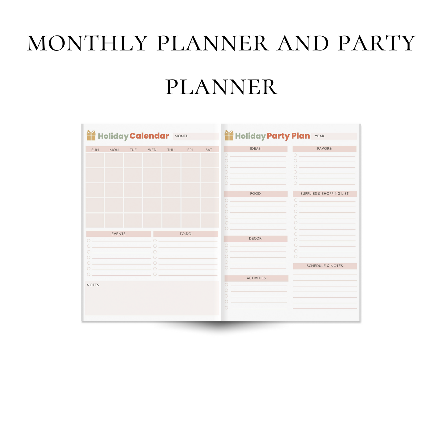 Custom Instant Download PDF Downloadable Holiday Planner