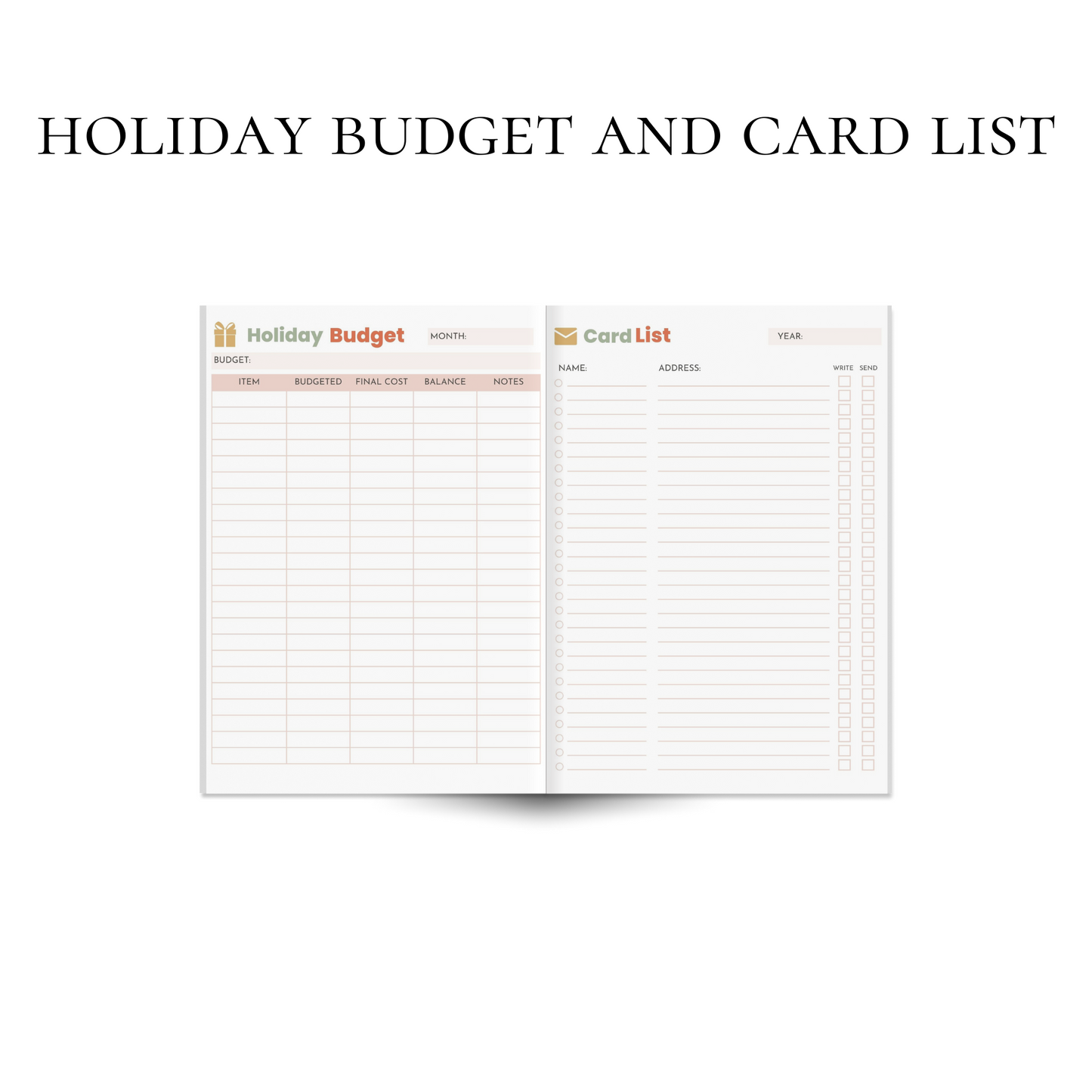 Custom Instant Download PDF Downloadable Holiday Planner