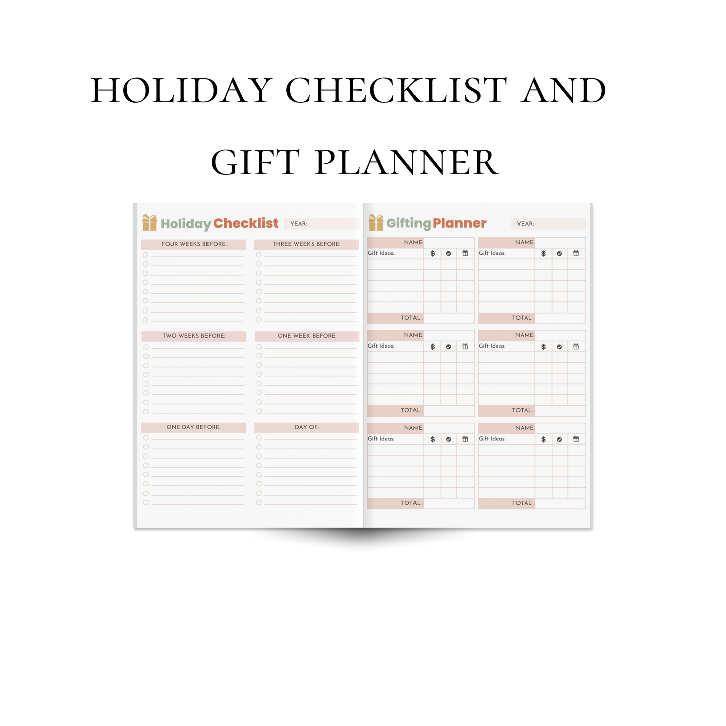 Custom Instant Download PDF Downloadable Holiday Planner