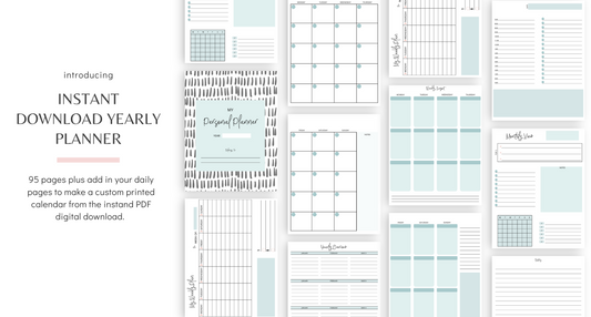 Custom Instant Download PDF Downloadable Yearly Monthly Weekly Daily Printable Planner Turquoise