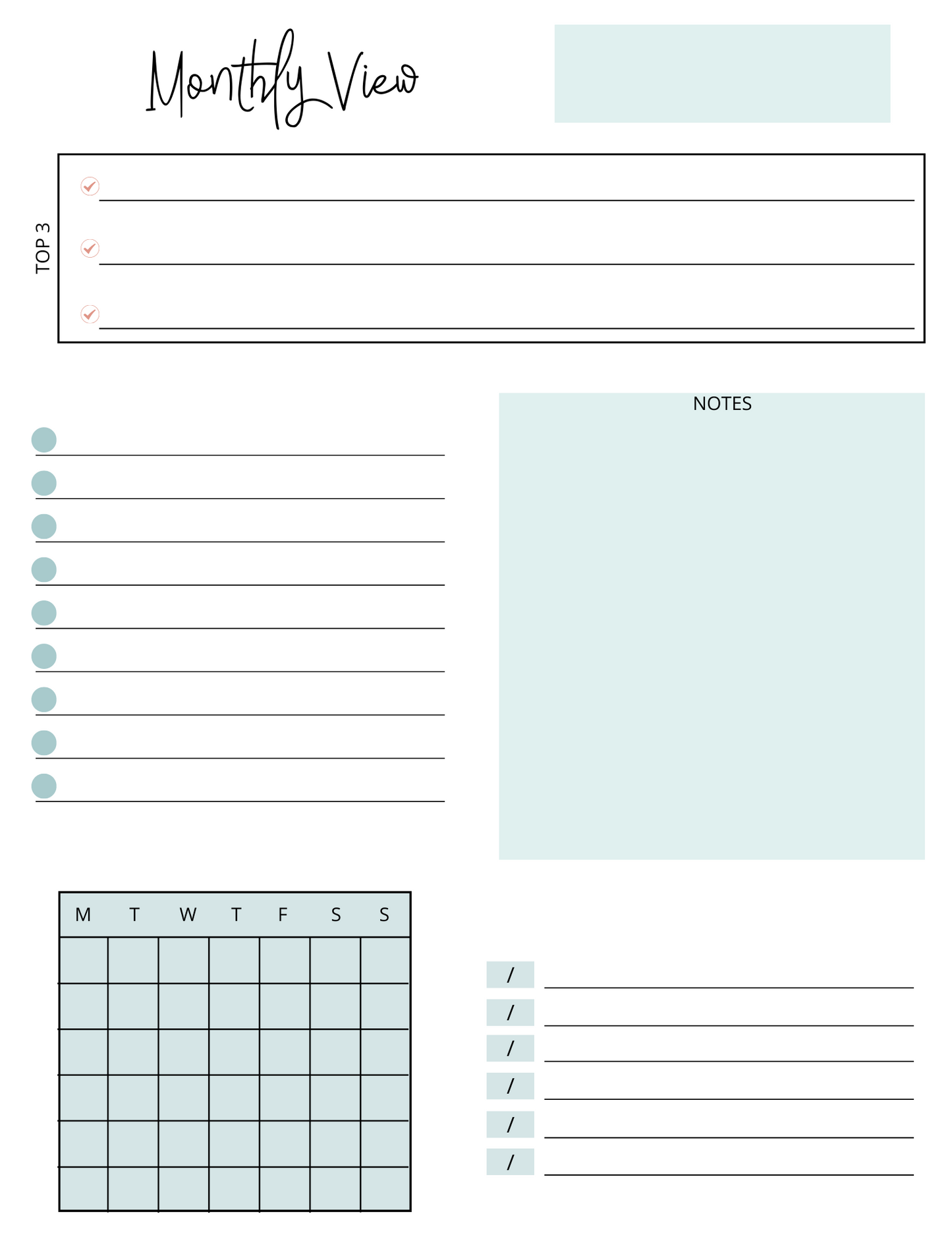 Custom Instant Download PDF Downloadable Yearly Monthly Weekly Daily Printable Planner Turquoise