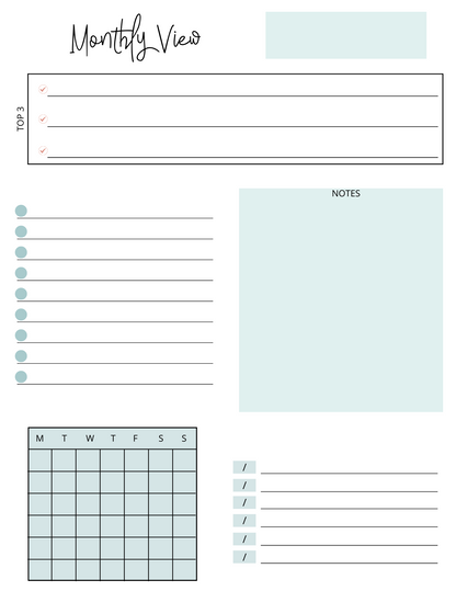 Custom Instant Download PDF Downloadable Yearly Monthly Weekly Daily Printable Planner Turquoise