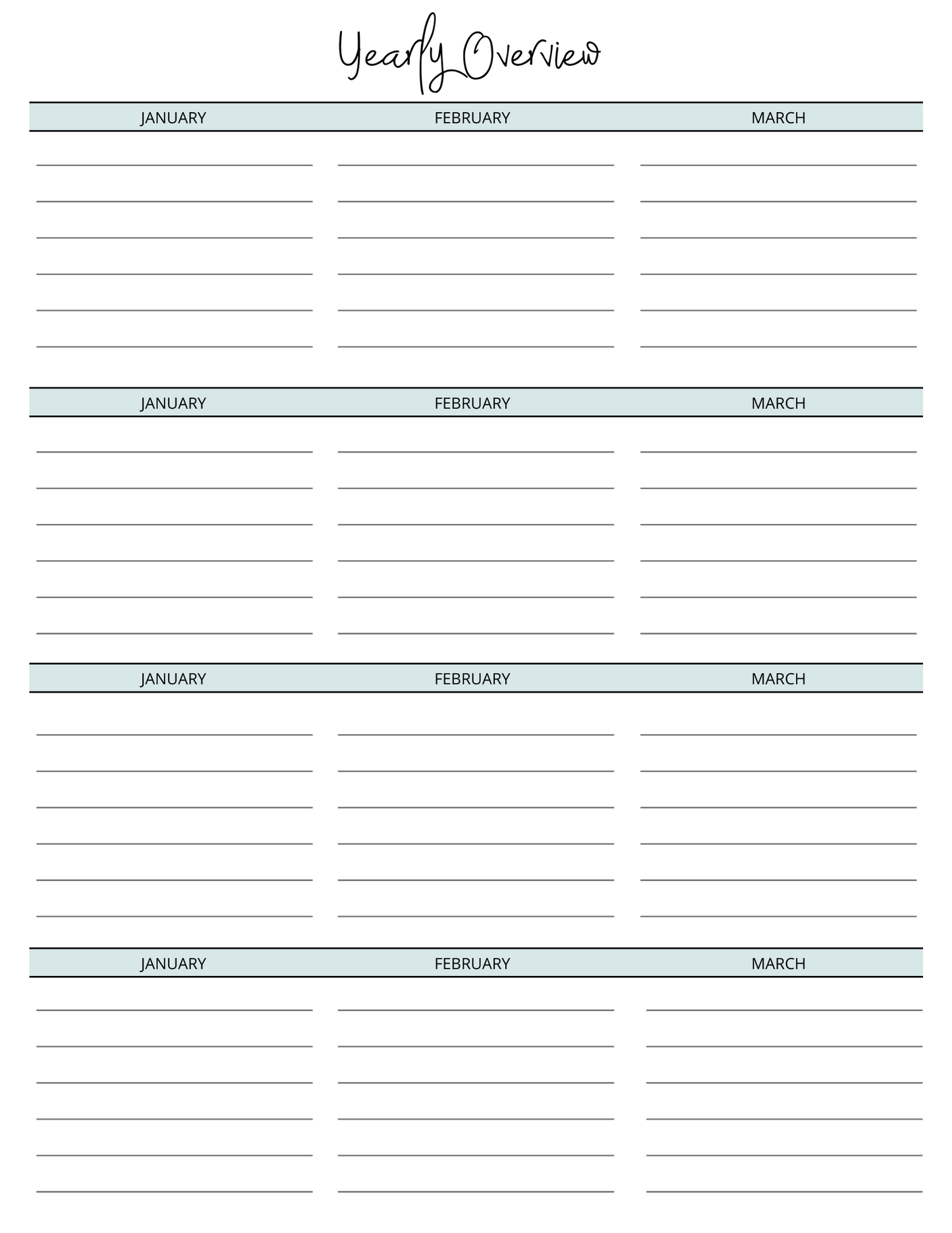 Custom Instant Download PDF Downloadable Yearly Monthly Weekly Daily Printable Planner Turquoise