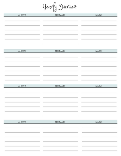 Custom Instant Download PDF Downloadable Yearly Monthly Weekly Daily Printable Planner Turquoise