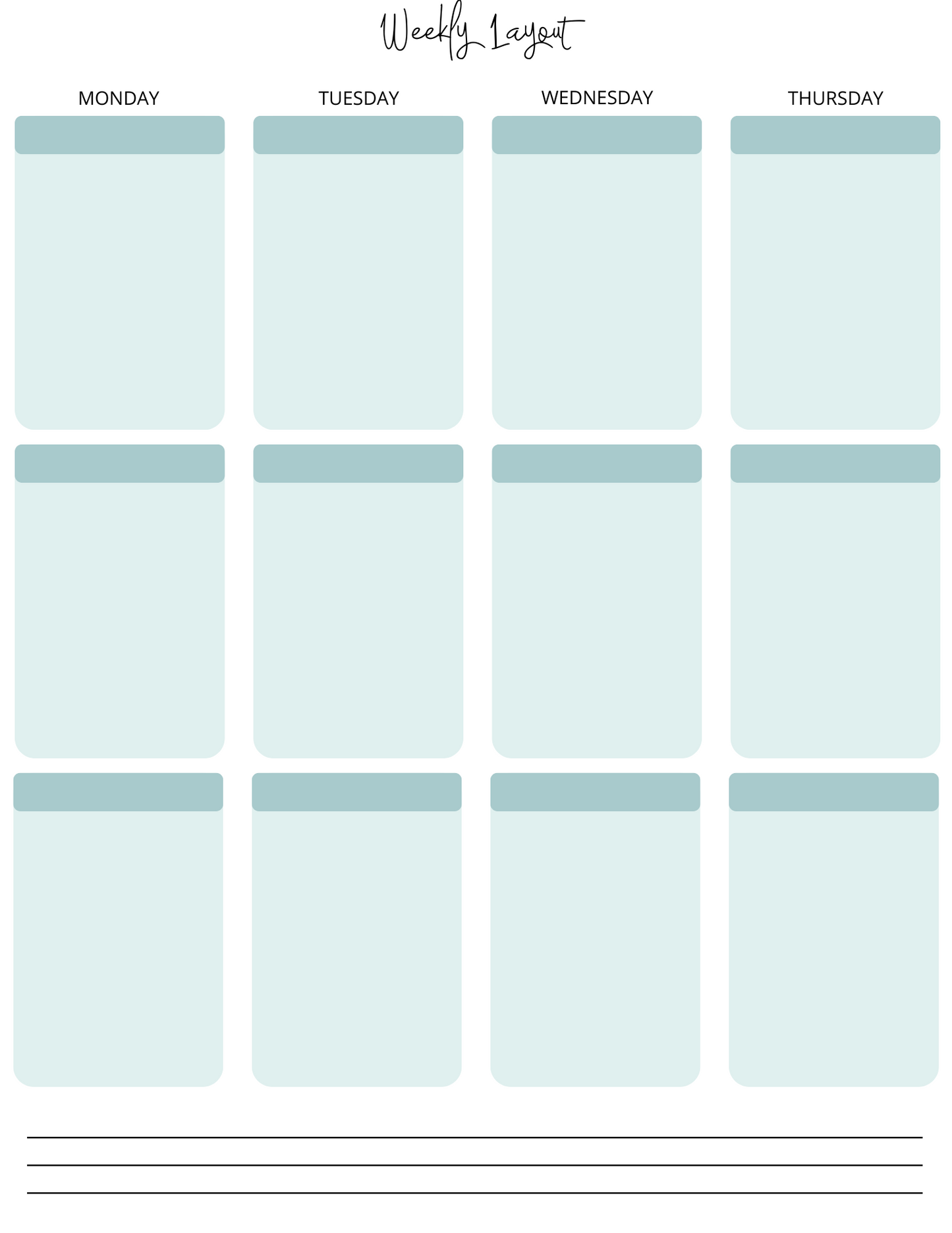 Custom Instant Download PDF Downloadable Yearly Monthly Weekly Daily Printable Planner Turquoise