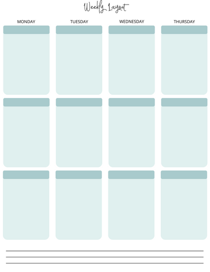 Custom Instant Download PDF Downloadable Yearly Monthly Weekly Daily Printable Planner Turquoise